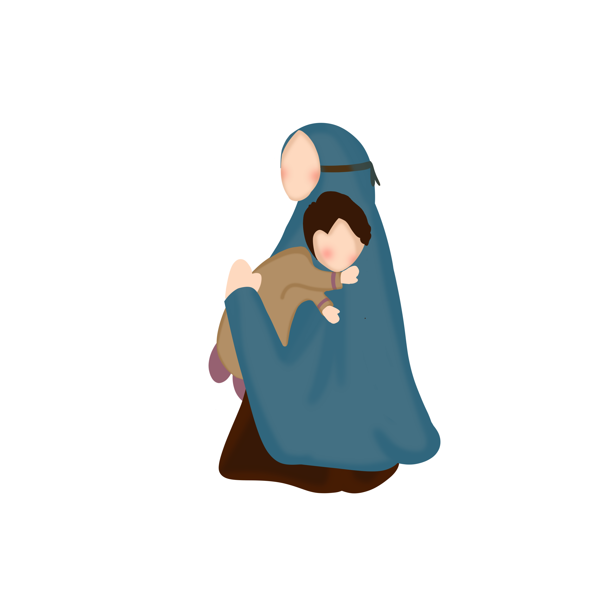 Ilustrasi ibu berhijab merawat anaknya